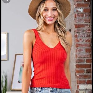Tomato red ribbed tank top sz small